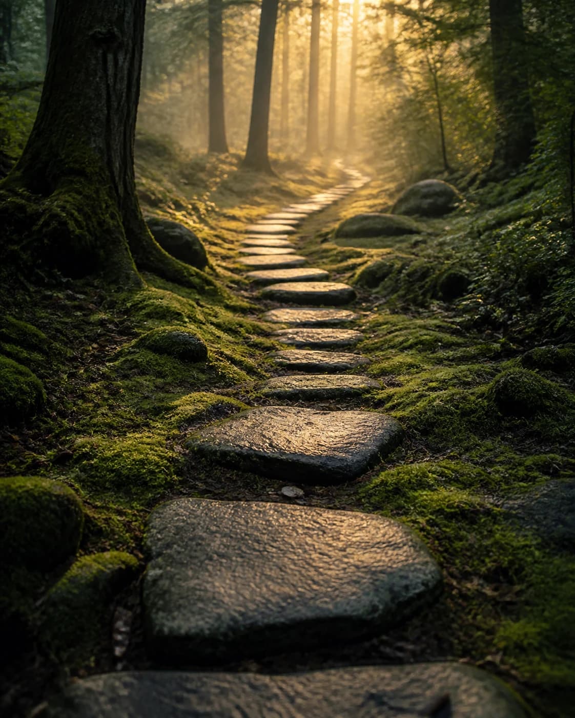 A measured path through a quiet forest