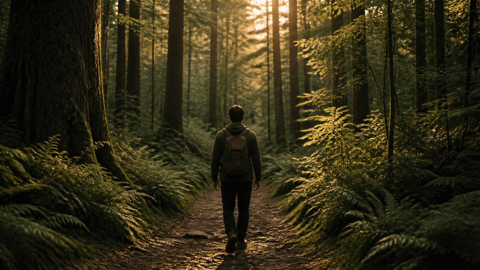 A quiet forest path opening into filtered light